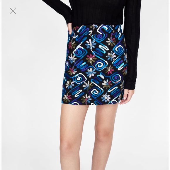 Zara | Skirts | Nwt Zara Blue Embroidered Mini Skirt S | Poshmark